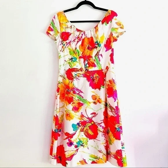 Sun Fashions of Hawaii Dress L Vintage Floral Print Fabric Buttons Vacation - Picture 1 of 11